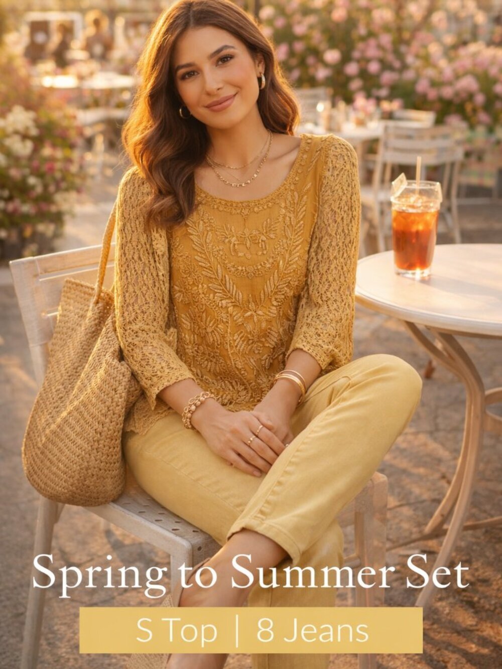 Spring to Summer Curated Outfit Set Belle Boho Blouse S Mustard Skinny Jeans 8